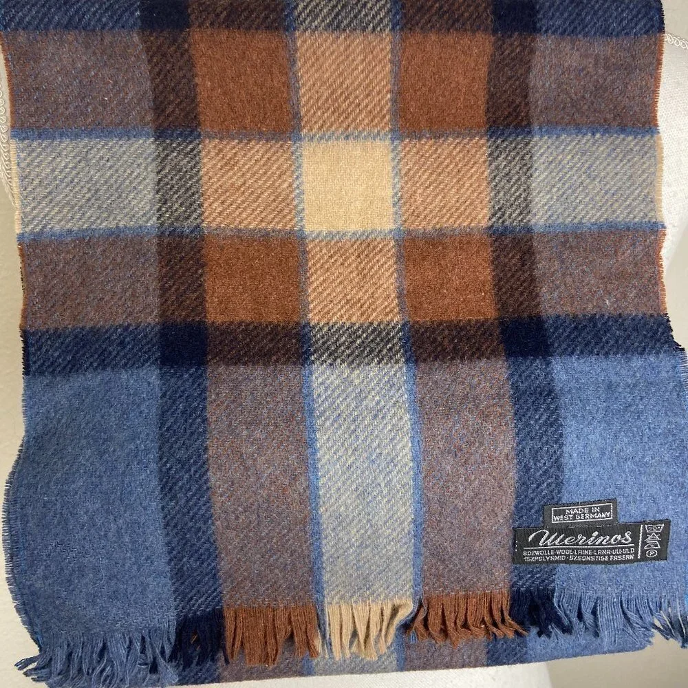 Vintage Wool Plaid Scarf West Germany